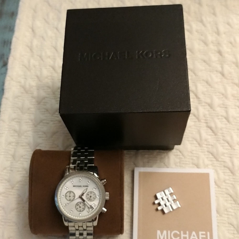 Michael kors silver and diamond watch